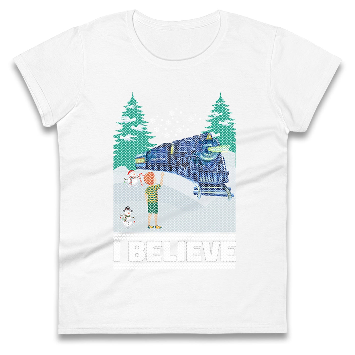 I Beleive Polar Express Christmas Womens t shirt