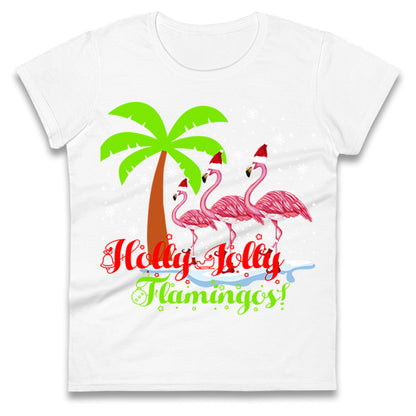 Holly Jolly Flamingos Christmas Womens t shirt