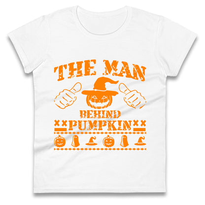 The Man Behind Pumpkin Halloween Womens t shirt
