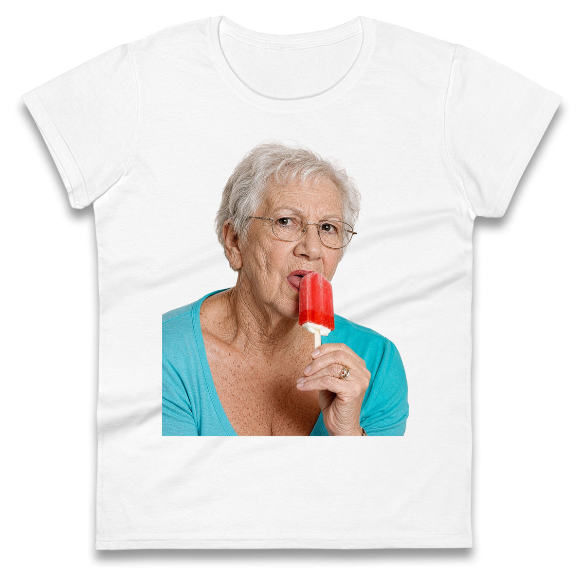 Grandma Licking Lollipop Seductively Ladies T Shirt
