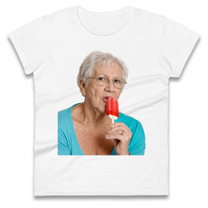 Grandma Licking Lollipop Seductively Ladies T Shirt