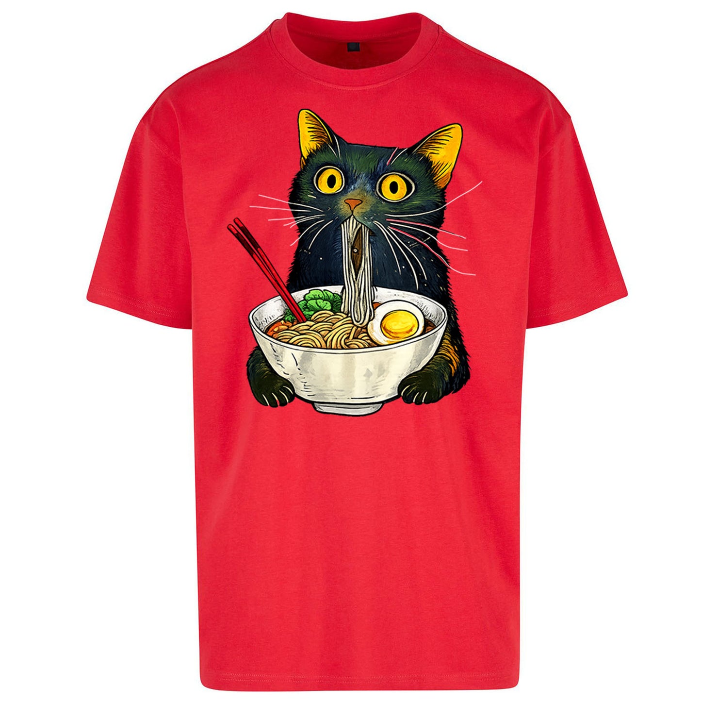 Ramen Noodle Black Cat Foodie Lover Oversized T Shirt