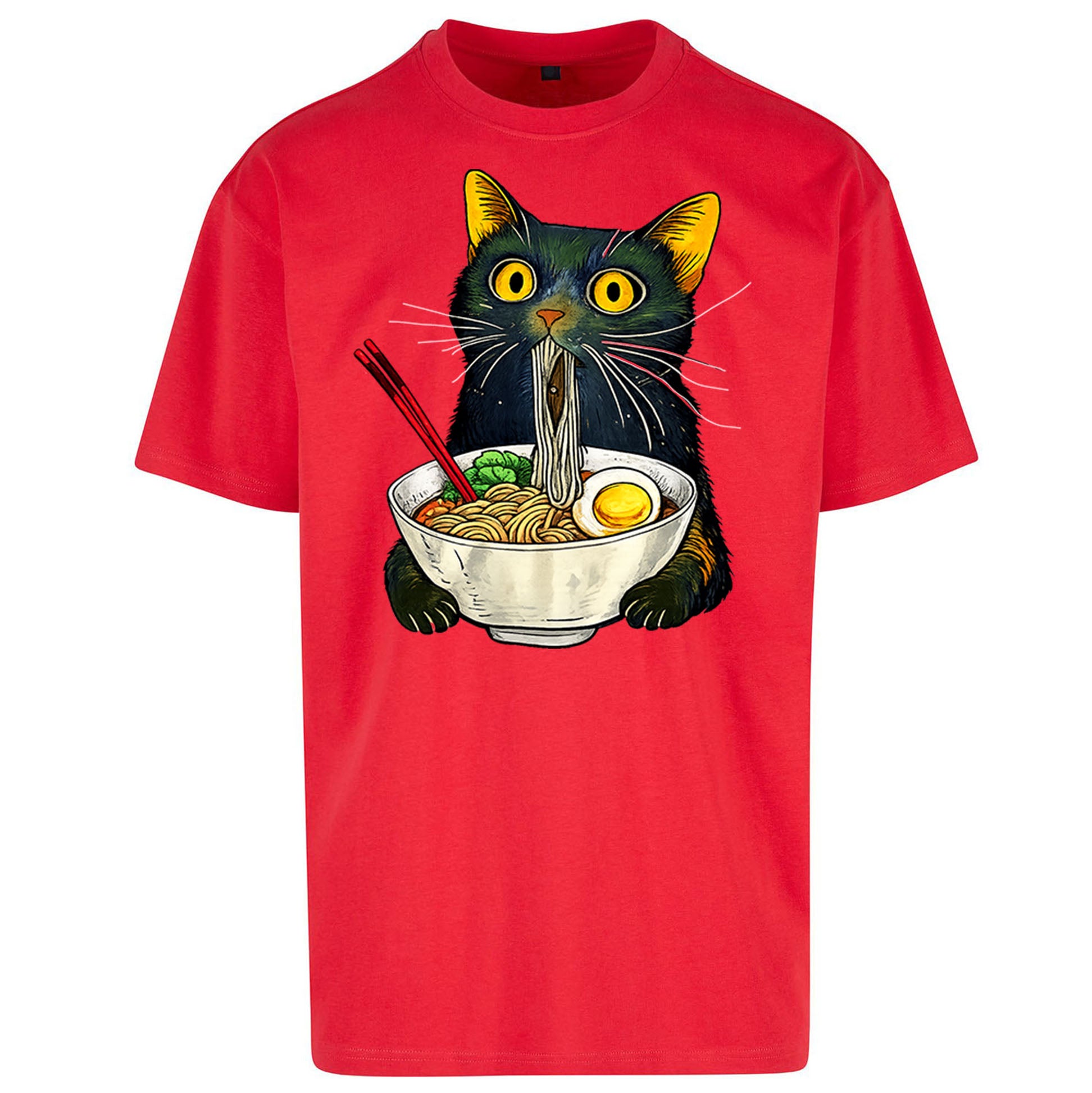 Ramen Noodle Black Cat Foodie Lover Oversized T Shirt
