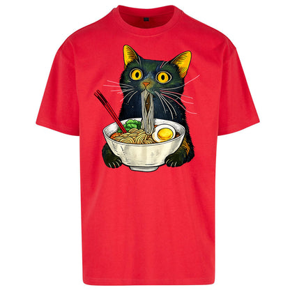 Ramen Noodle Black Cat Foodie Lover Oversized T Shirt