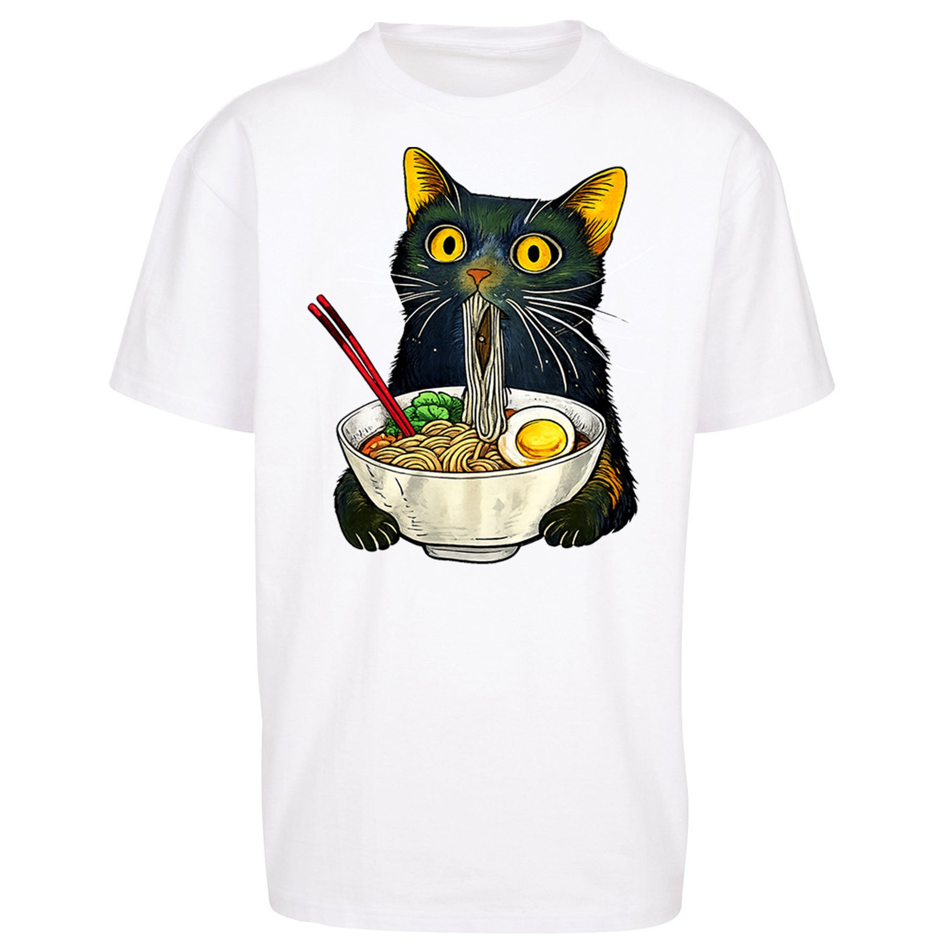 Ramen Noodle Black Cat Foodie Lover Oversized T Shirt