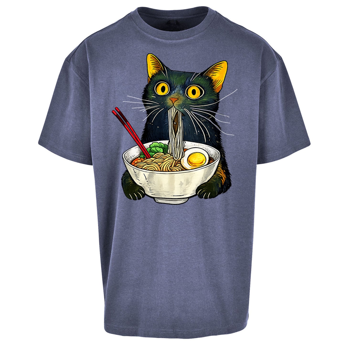 Ramen Noodle Black Cat Foodie Lover Oversized T Shirt