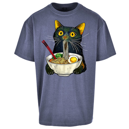 Ramen Noodle Black Cat Foodie Lover Oversized T Shirt