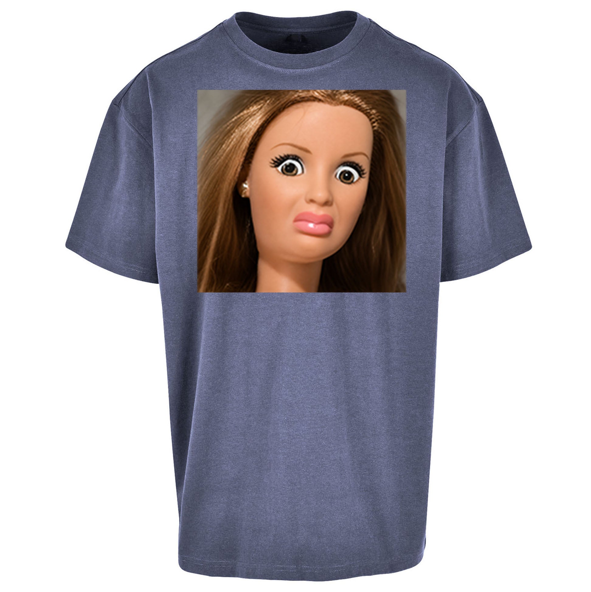 Funny Distressed Doll Face Meme Oversized T Shirt