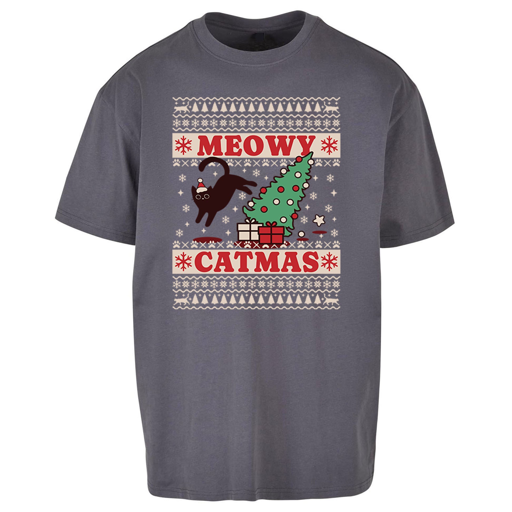 Christmas Cat Oversized T Shirt