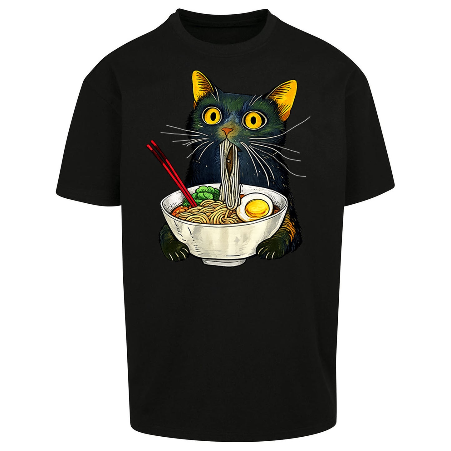 Ramen Noodle Black Cat Foodie Lover Oversized T Shirt