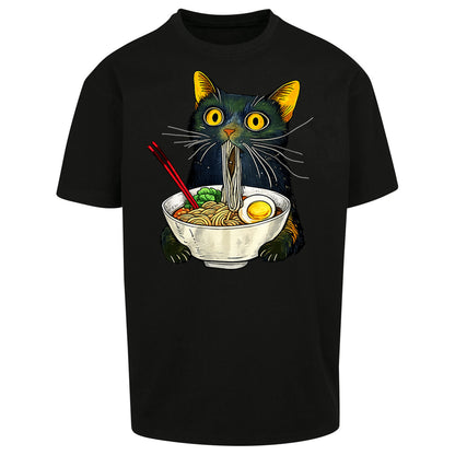 Ramen Noodle Black Cat Foodie Lover Oversized T Shirt