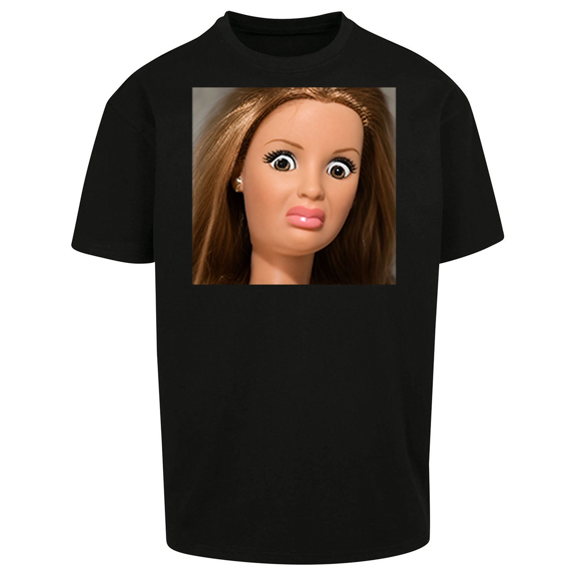 Funny Distressed Doll Face Meme Oversized T Shirt
