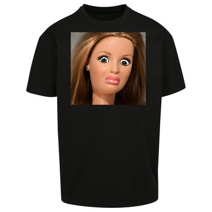 Funny Distressed Doll Face Meme Oversized T Shirt
