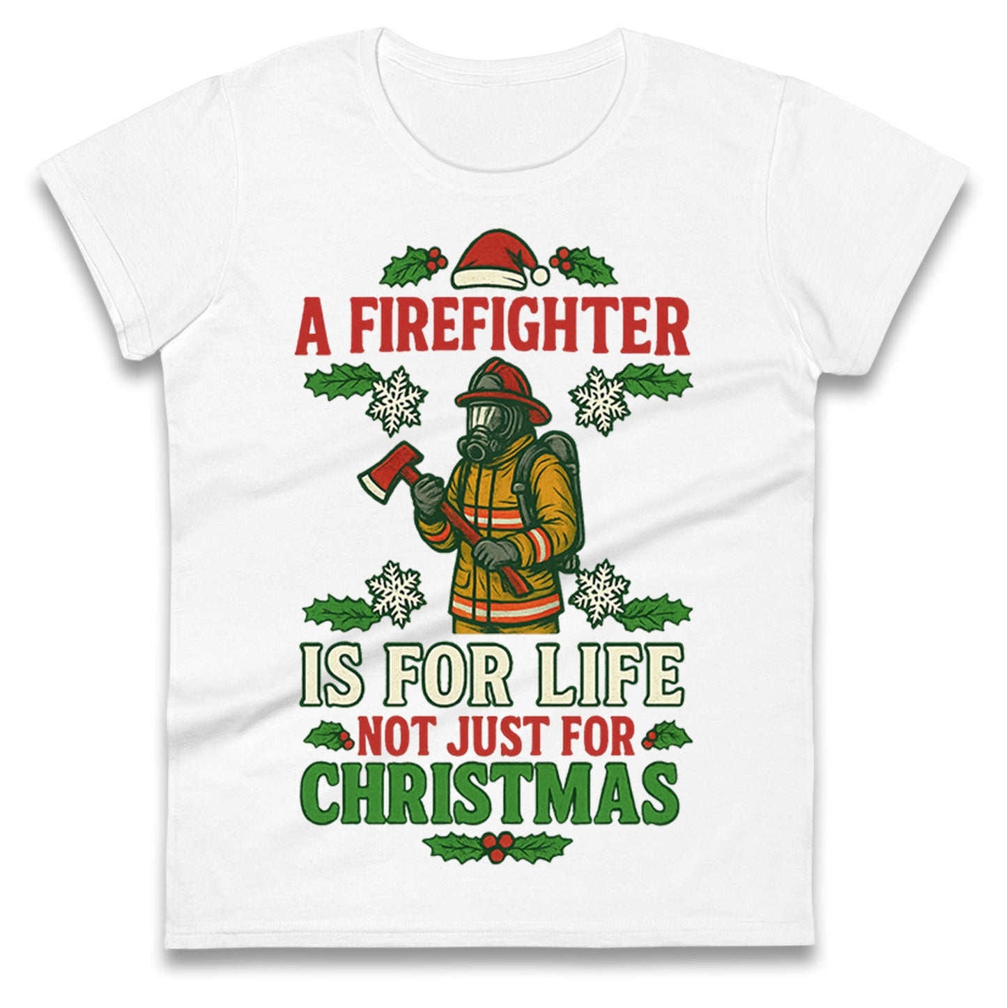 Firefighter Christmas Ladies T Shirt