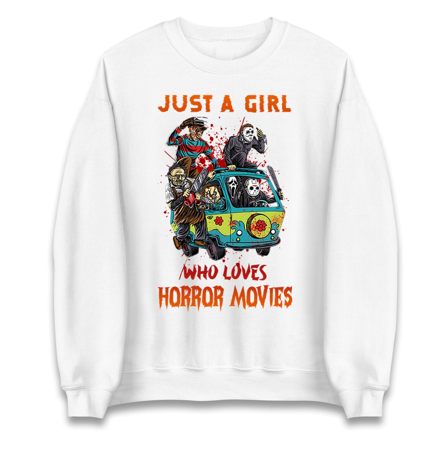 Just A Girl Who Loves Horror Movies Halloween Sweatshirt

