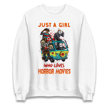 Just A Girl Who Loves Horror Movies Halloween Sweatshirt
