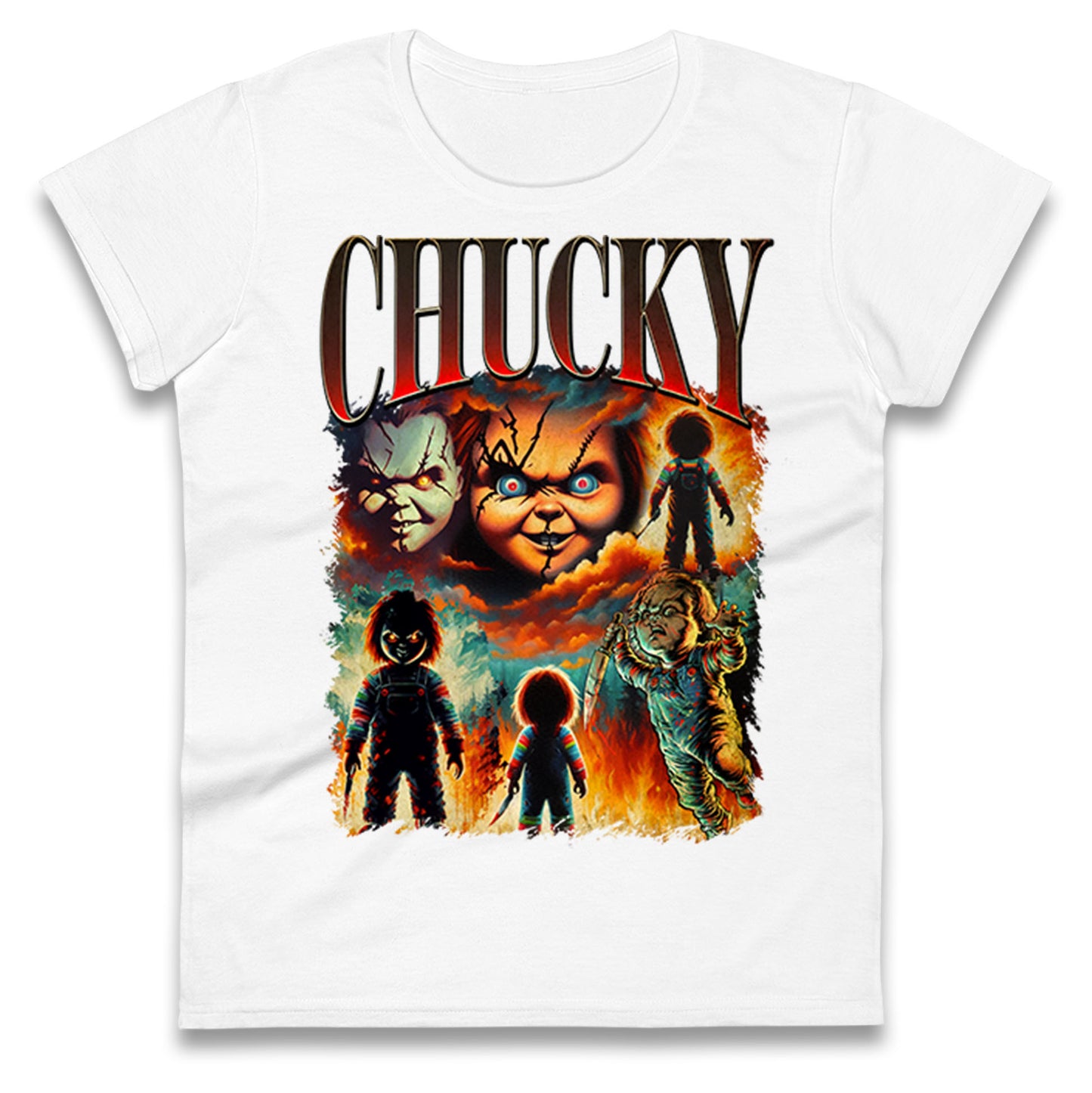 Chucky Doll Halloween Bootleg Womens T Shirt