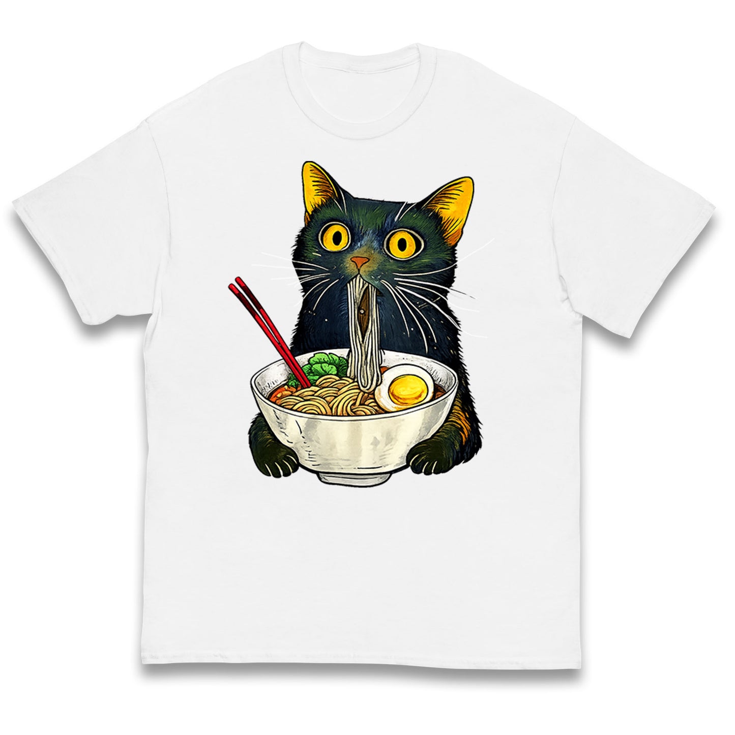 Ramen Noodle Black Cat Foodie Lover Meme Kids T Shirt