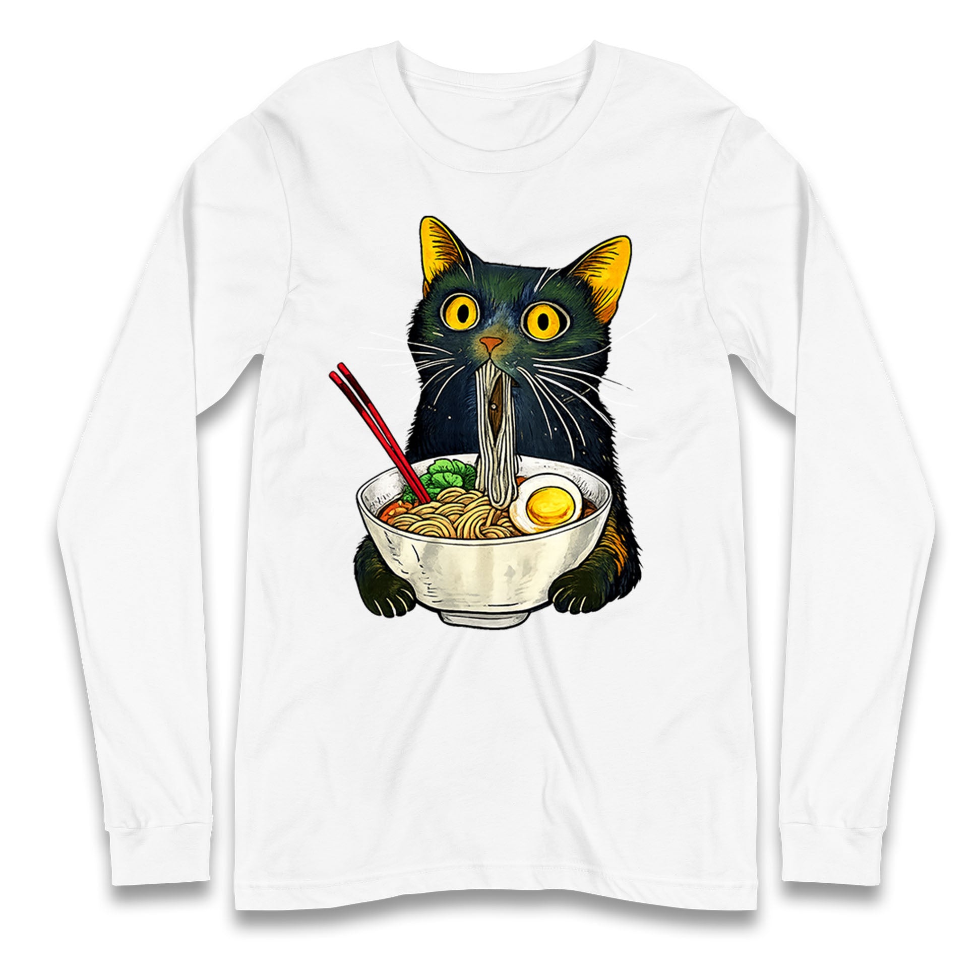 Ramen Noodle Black Cat Foodie  Longsleeve T Shirt 