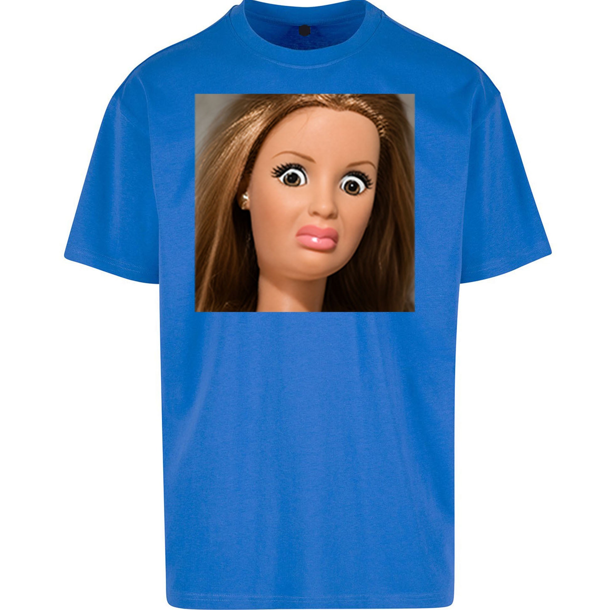 Funny Distressed Doll Face Meme Oversized T Shirt