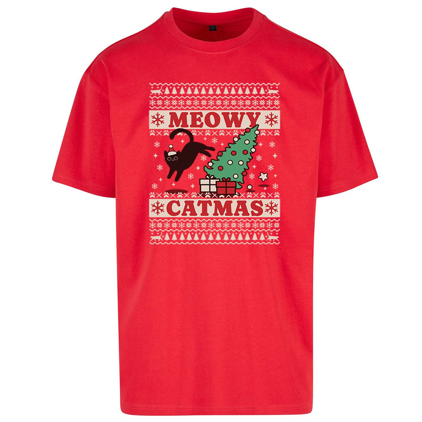 Christmas Cat Oversized T Shirt