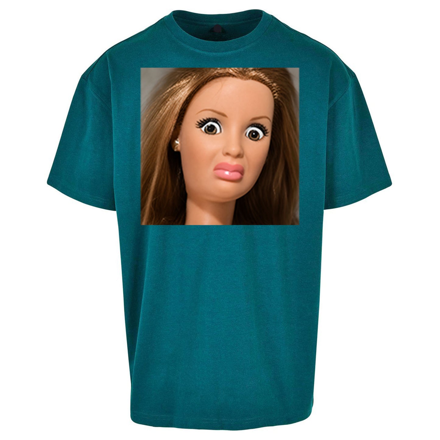 Funny Distressed Doll Face Meme Oversized T Shirt