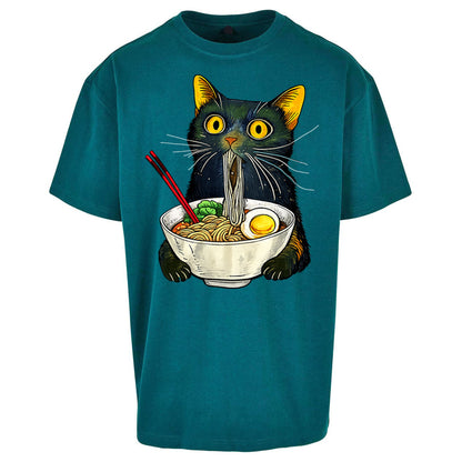 Ramen Noodle Black Cat Foodie Lover Oversized T Shirt