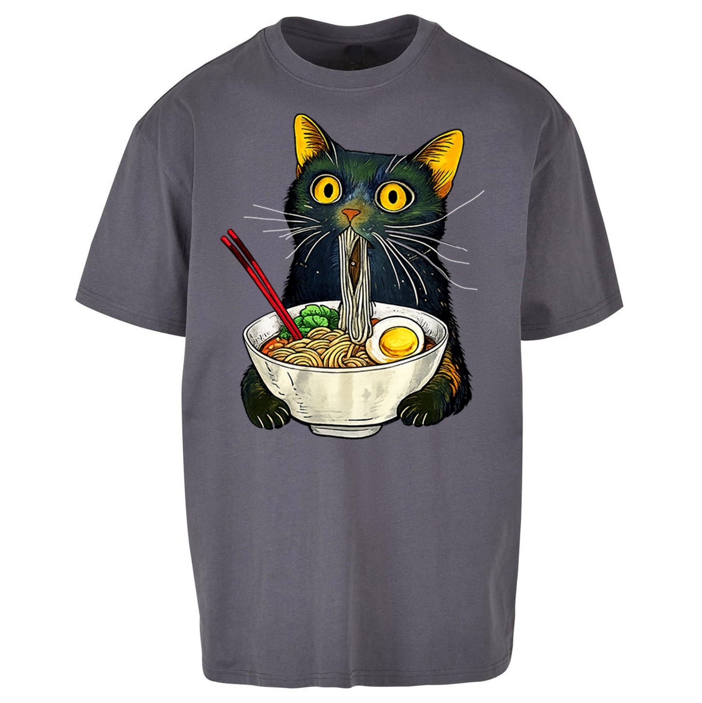 Ramen Noodle Black Cat Foodie Lover Oversized T Shirt