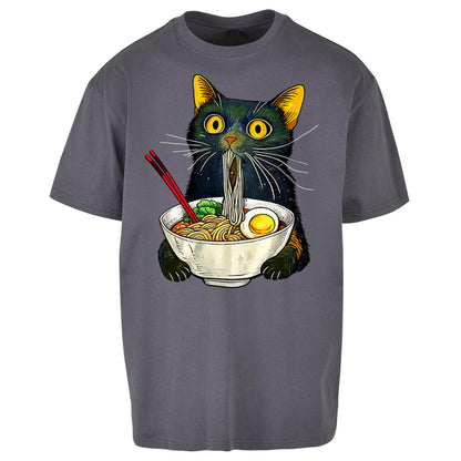 Ramen Noodle Black Cat Foodie Lover Oversized T Shirt