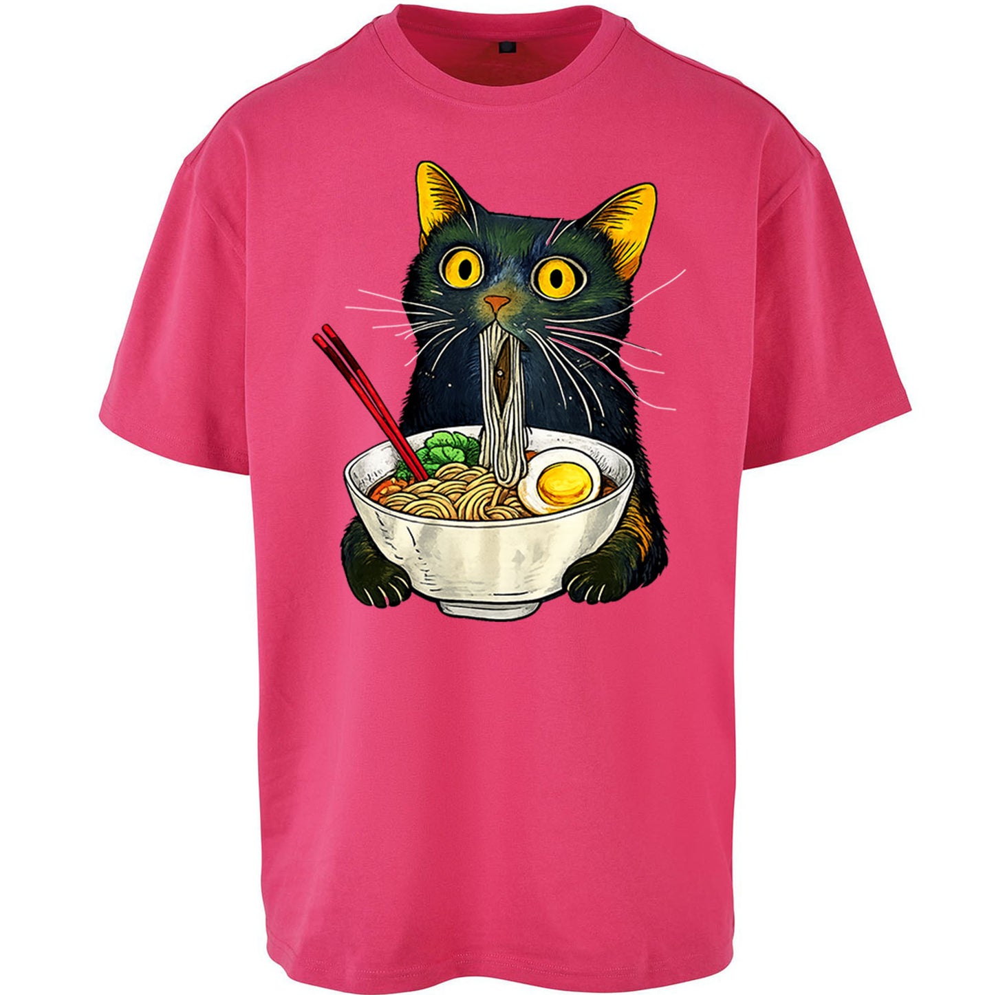 Ramen Noodle Black Cat Foodie Lover Oversized T Shirt