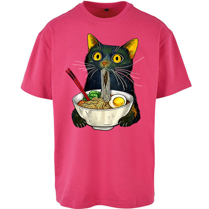 Ramen Noodle Black Cat Foodie Lover Oversized T Shirt
