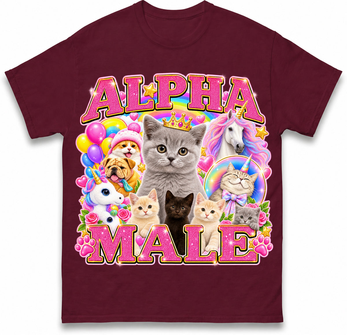 Alpha Male Funny Kitten Cat Meme Shirt Boyfriend Father Gift Unicorn Rainbow Cat Lover Tee