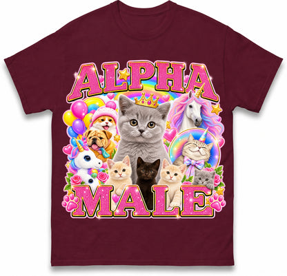 Alpha Male Funny Kitten Cat Meme Shirt Boyfriend Father Gift Unicorn Rainbow Cat Lover Tee