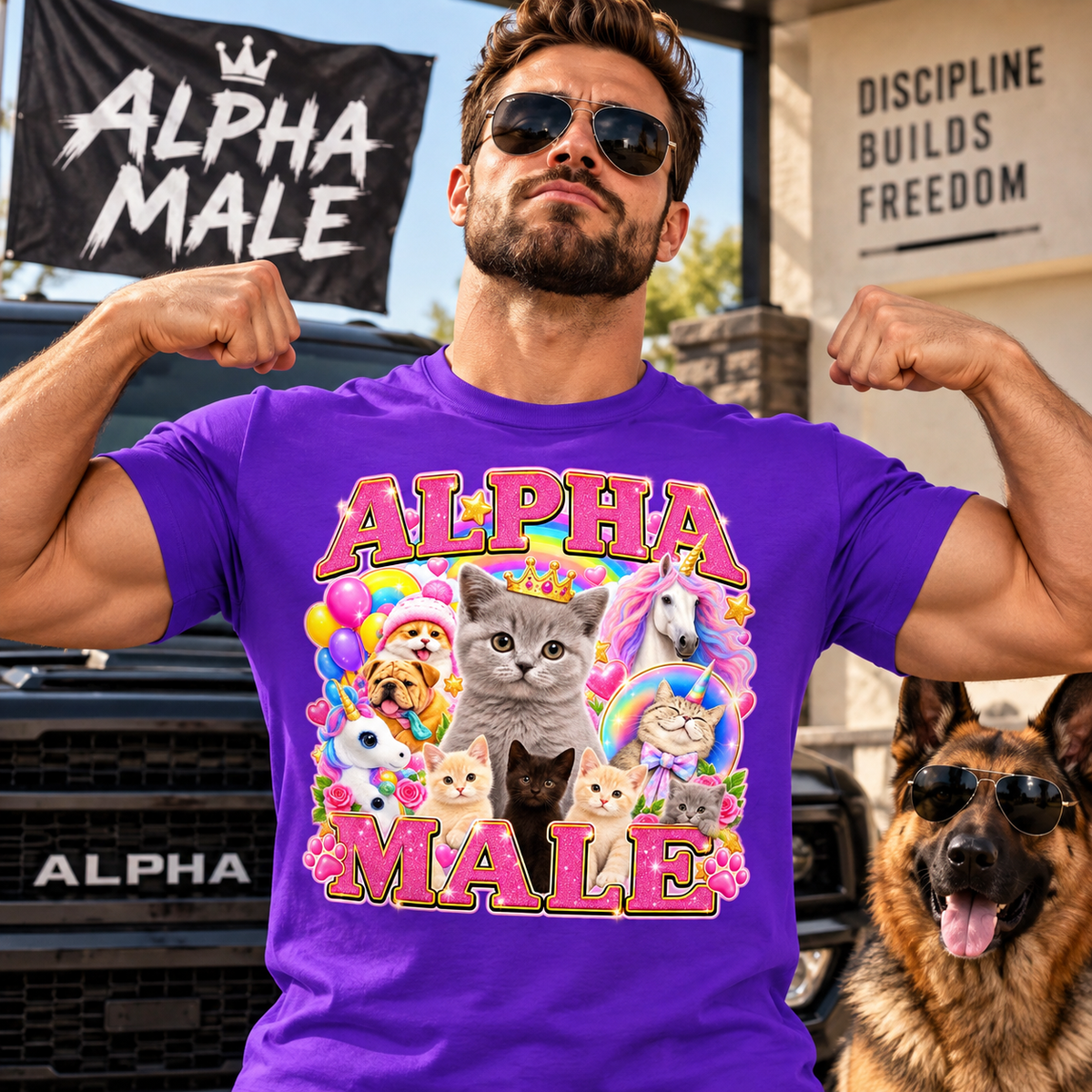 Alpha Male Funny Kitten Cat Meme Shirt Boyfriend Father Gift Unicorn Rainbow Cat Lover Tee