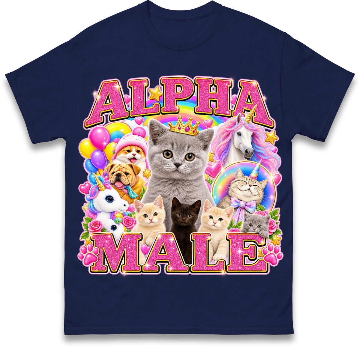 Alpha Male Funny Kitten Cat Meme Shirt Boyfriend Father Gift Unicorn Rainbow Cat Lover Tee