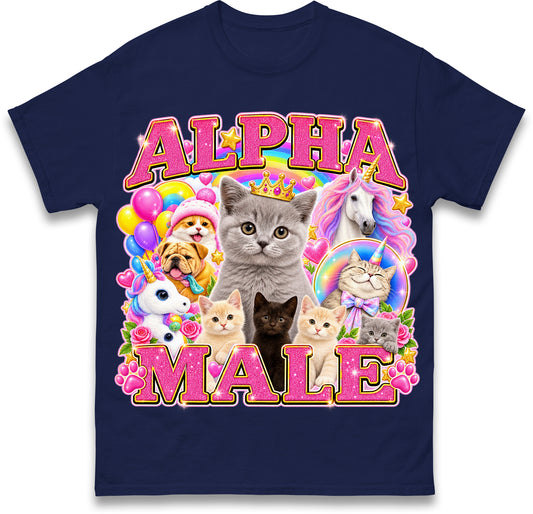 Alpha Male Funny Kitten Cat Meme Shirt Boyfriend Father Gift Unicorn Rainbow Cat Lover Tee
