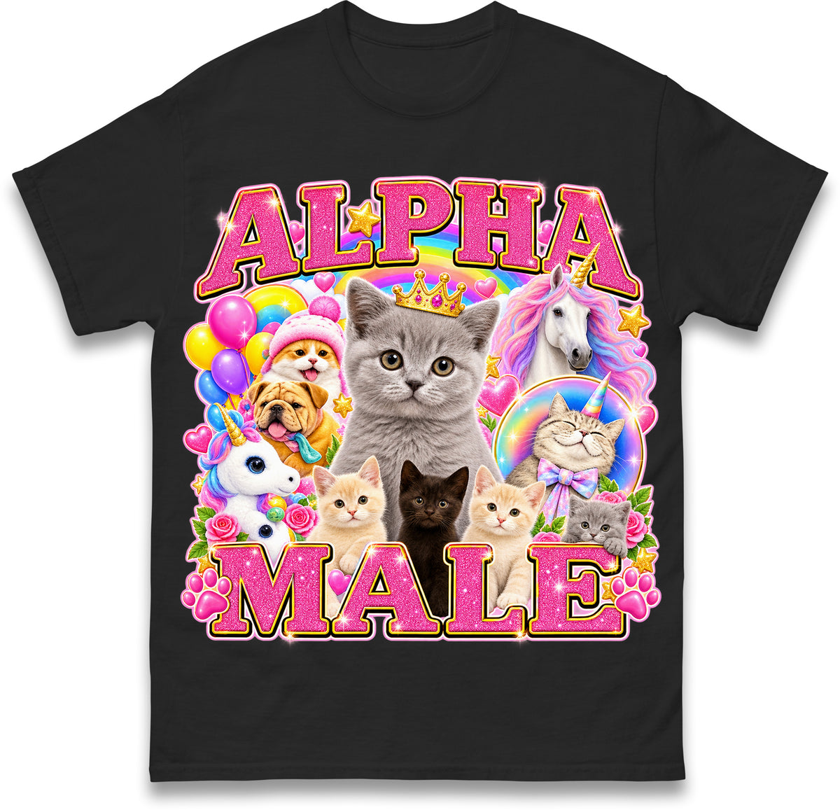 Alpha Male Funny Kitten Cat Meme Shirt Boyfriend Father Gift Unicorn Rainbow Cat Lover Tee
