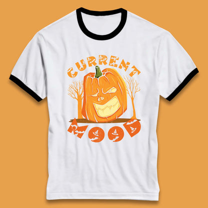 Current Mood Halloween Pumpkin Evil Scary Smile Horror Jack-o-Lantern Ringer T Shirt