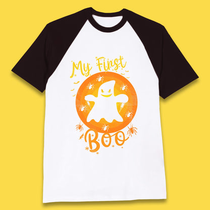 My First Boo Halloween Funny Boo Ghost Horror Scary Creepy Season Baseball T Shirt