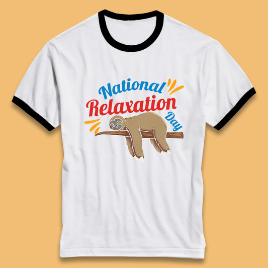 National Relaxation Day Sleeping Sloth Funny Sloth Nap Lazy Sloth Ringer T Shirt