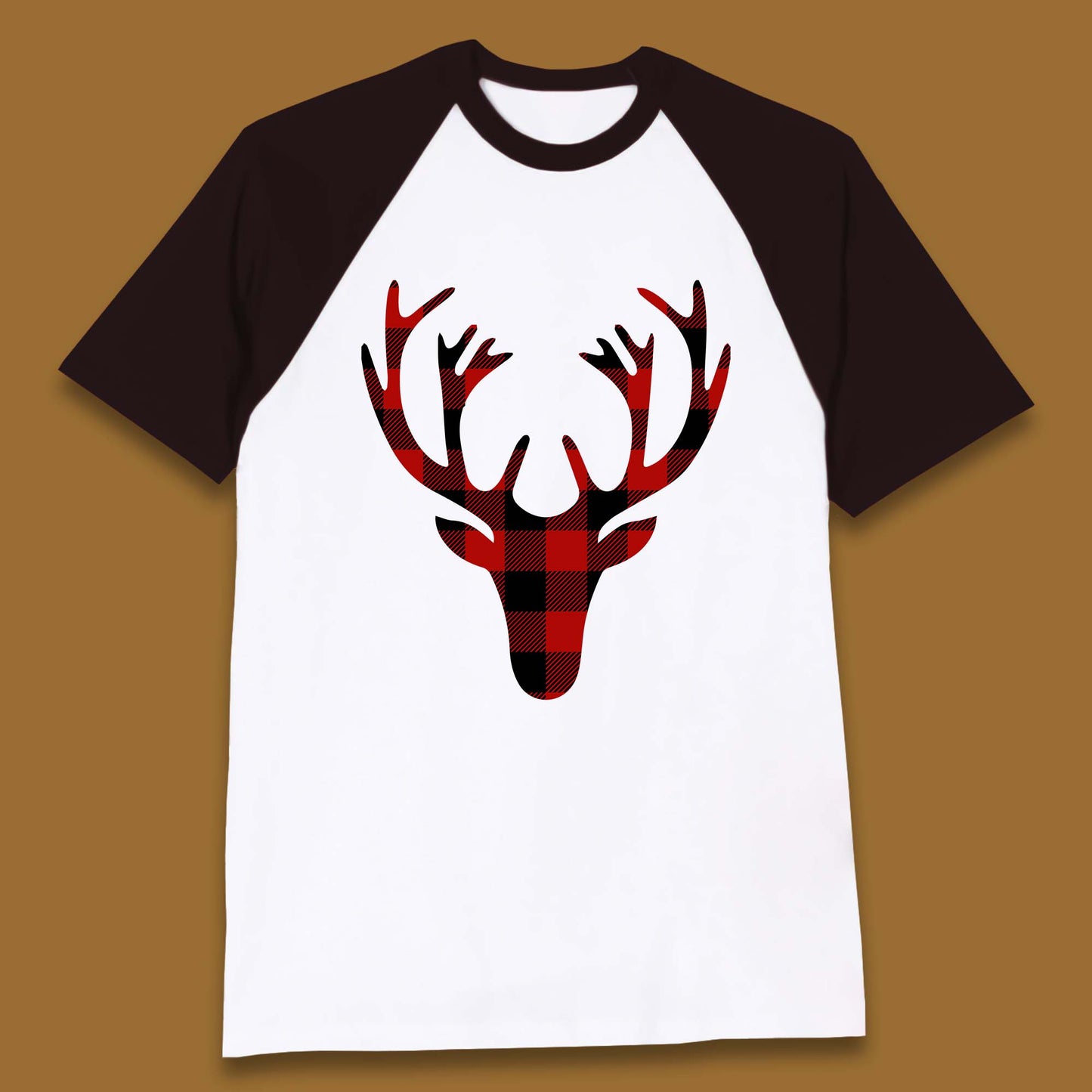 merry christmas buffalo plaid deer head baseball t shirt