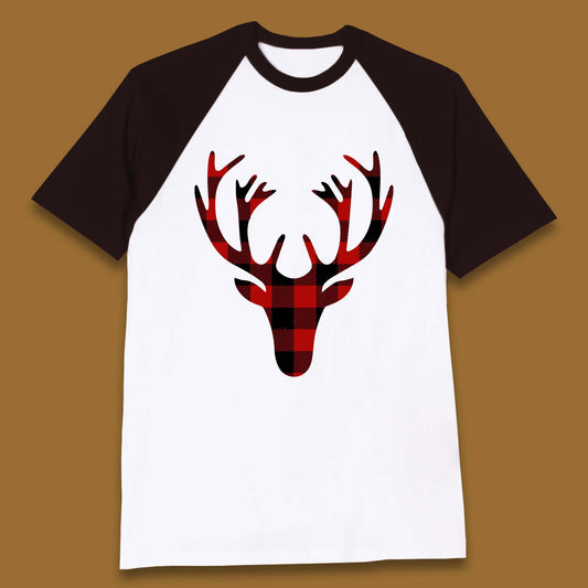 merry christmas buffalo plaid deer head baseball t shirt