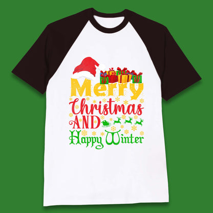 merry christmas and happy winter baseball t shirt