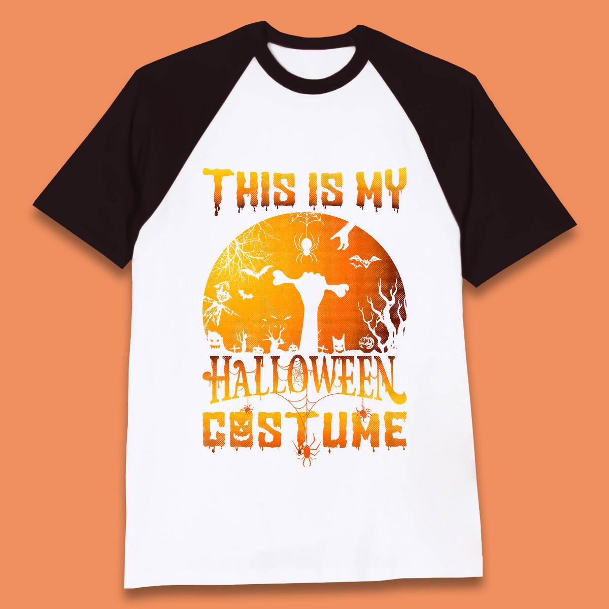 This Is My Halloween Costume Zombie Hand Rising Out Of A Graveyard & Holding Bone In Spooky Night Baseball T Shirt