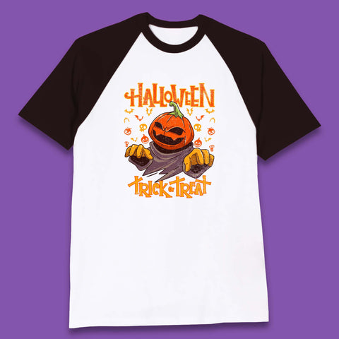 Halloween Trick Or Treat Pumpkin Character Halloween Scary Evil Pumpkin Baseball T Shirt