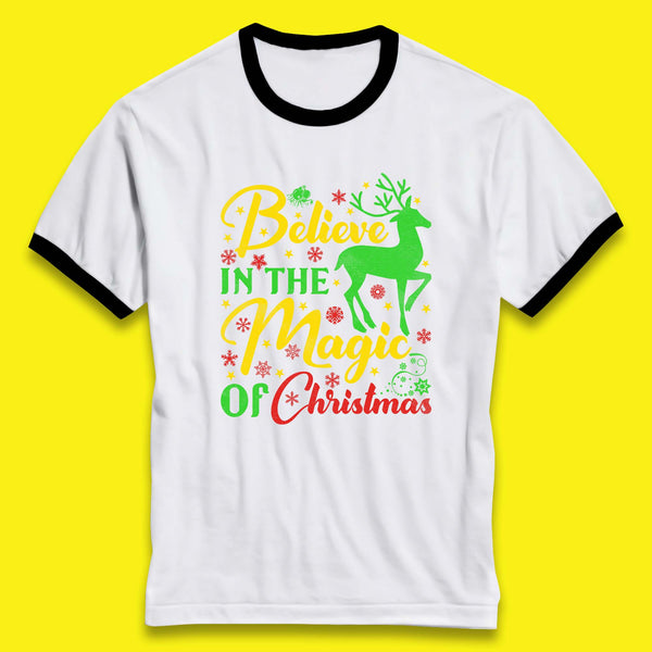 Believe In The Magic Of Christmas Reindeer Animal Xmas Festive Ringer T Shirt