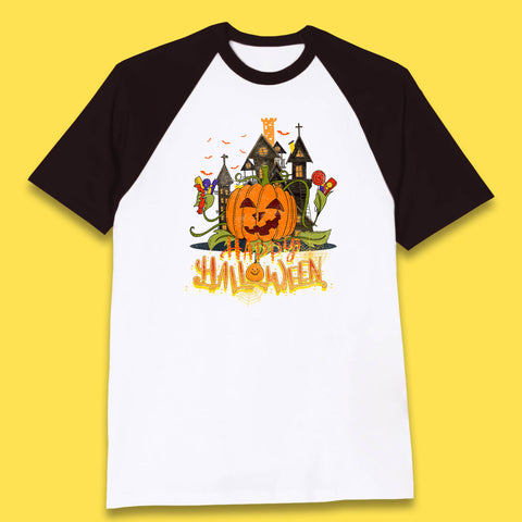 Happy Halloween Spooky Haunted House Halloween Pumpkin Horror Scary Jack-o-lantern Baseball T Shirt