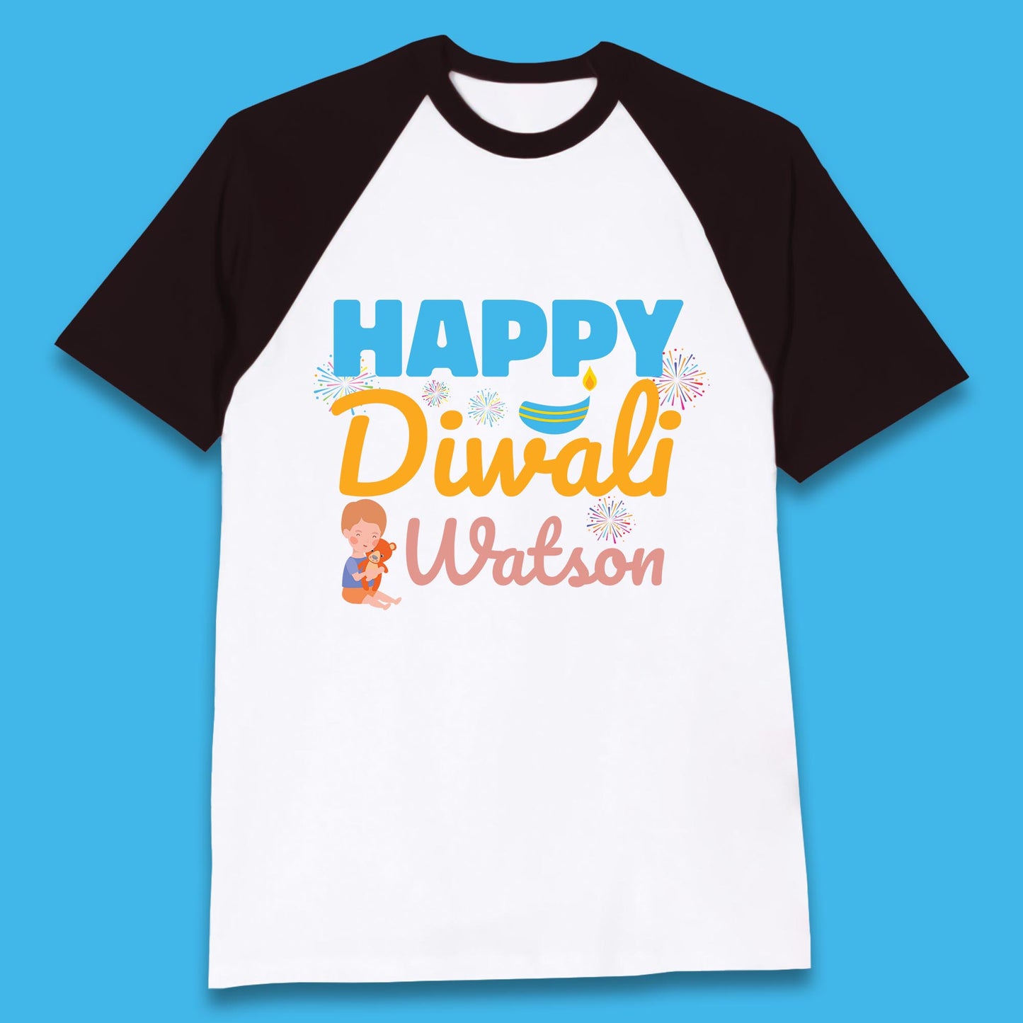 Personalised Happy Diwali Festival Of Lights Your Name Indian Diwali Holiday Celebration Baseball T Shirt