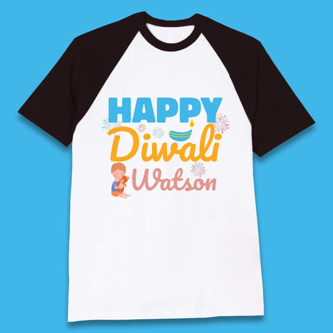 Personalised Happy Diwali Festival Of Lights Your Name Indian Diwali Holiday Celebration Baseball T Shirt