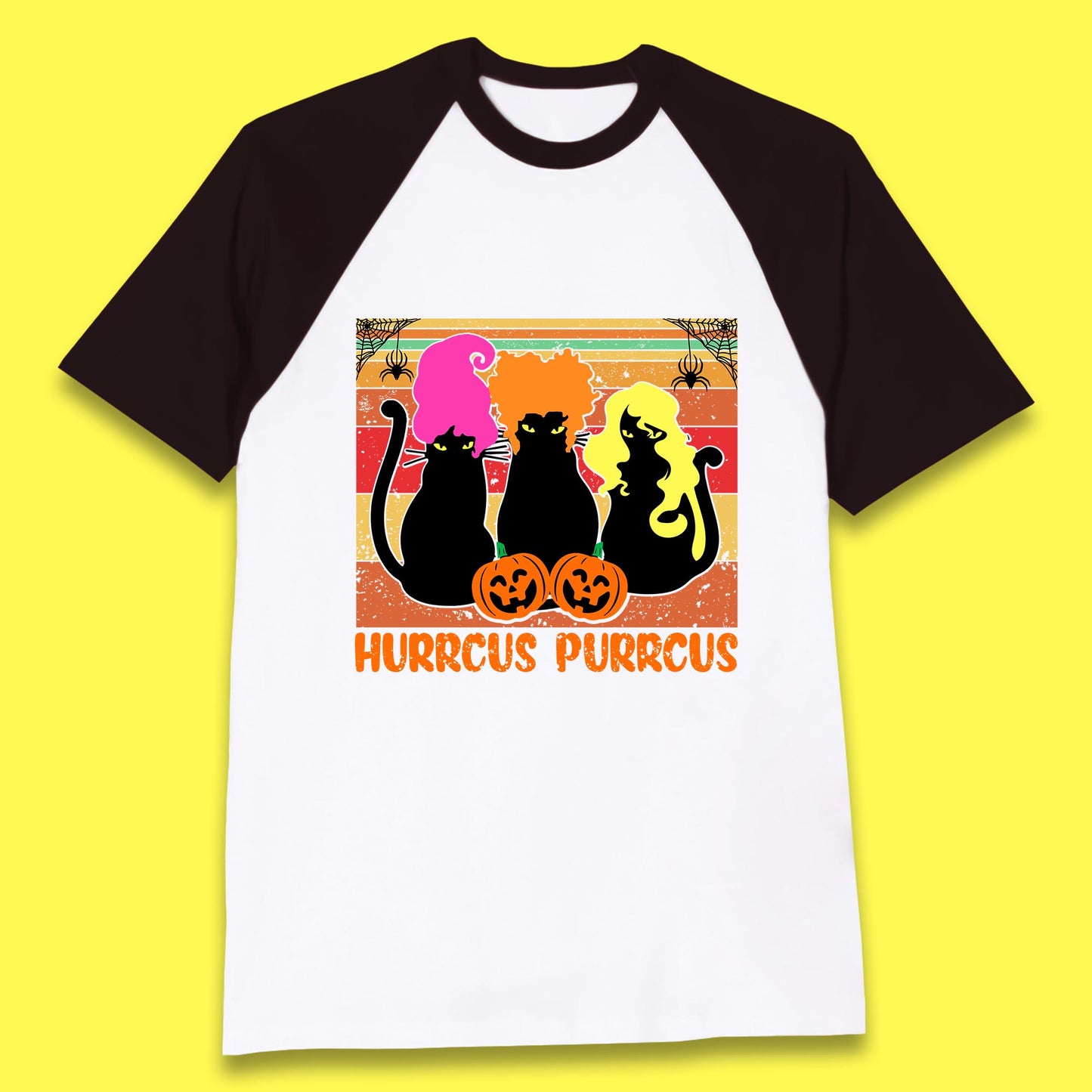 Vintage Halloween Witches Hurrcus Purrucs Scary Cat Horror Pumpkin Faces Hocus Pocus Halloween Costume Baseball T Shirt